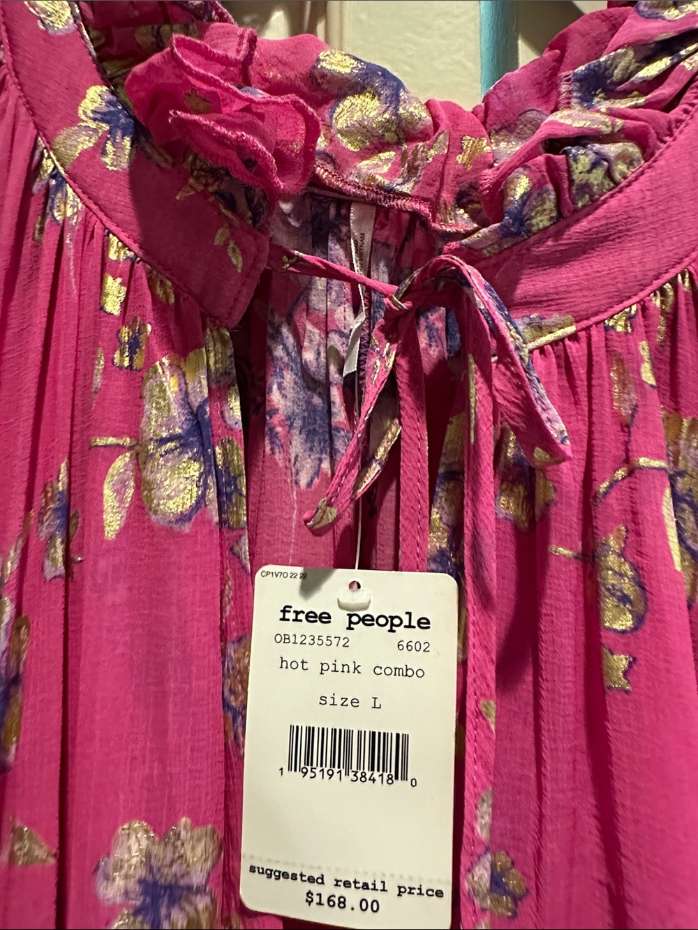 Free People Floral Tie-Neck Long Sleeve Midi Dress - Pink - Picture 3 of 6